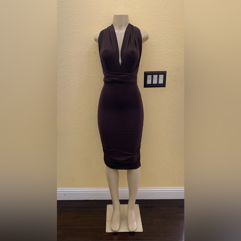 Moda International Size Small Brown Convertible Bodycon Dress
